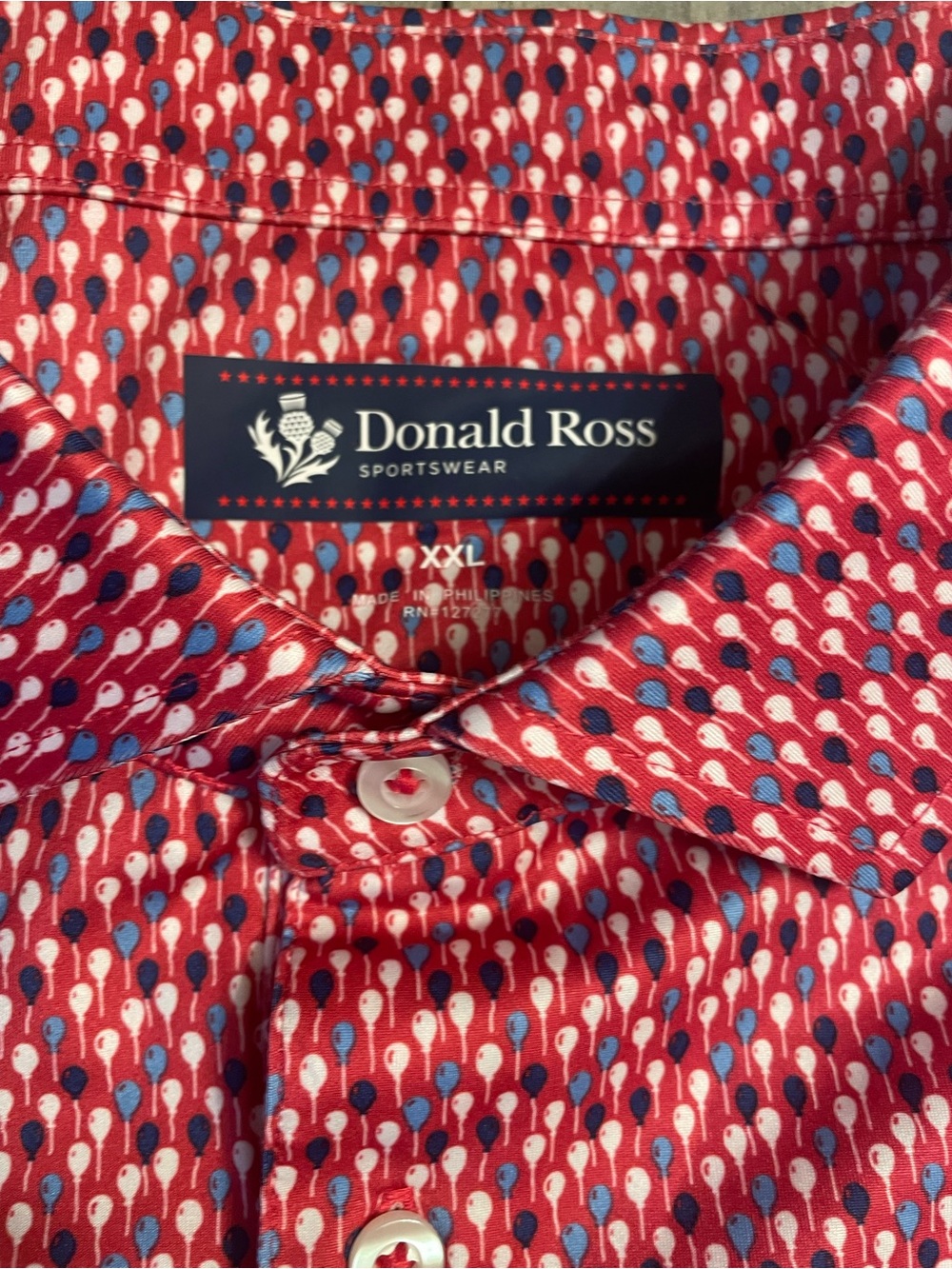 XXL Donald Ross Hendricks Sport Fit Performance Golf Polo Red Balloon Print - Picture 4 of 4